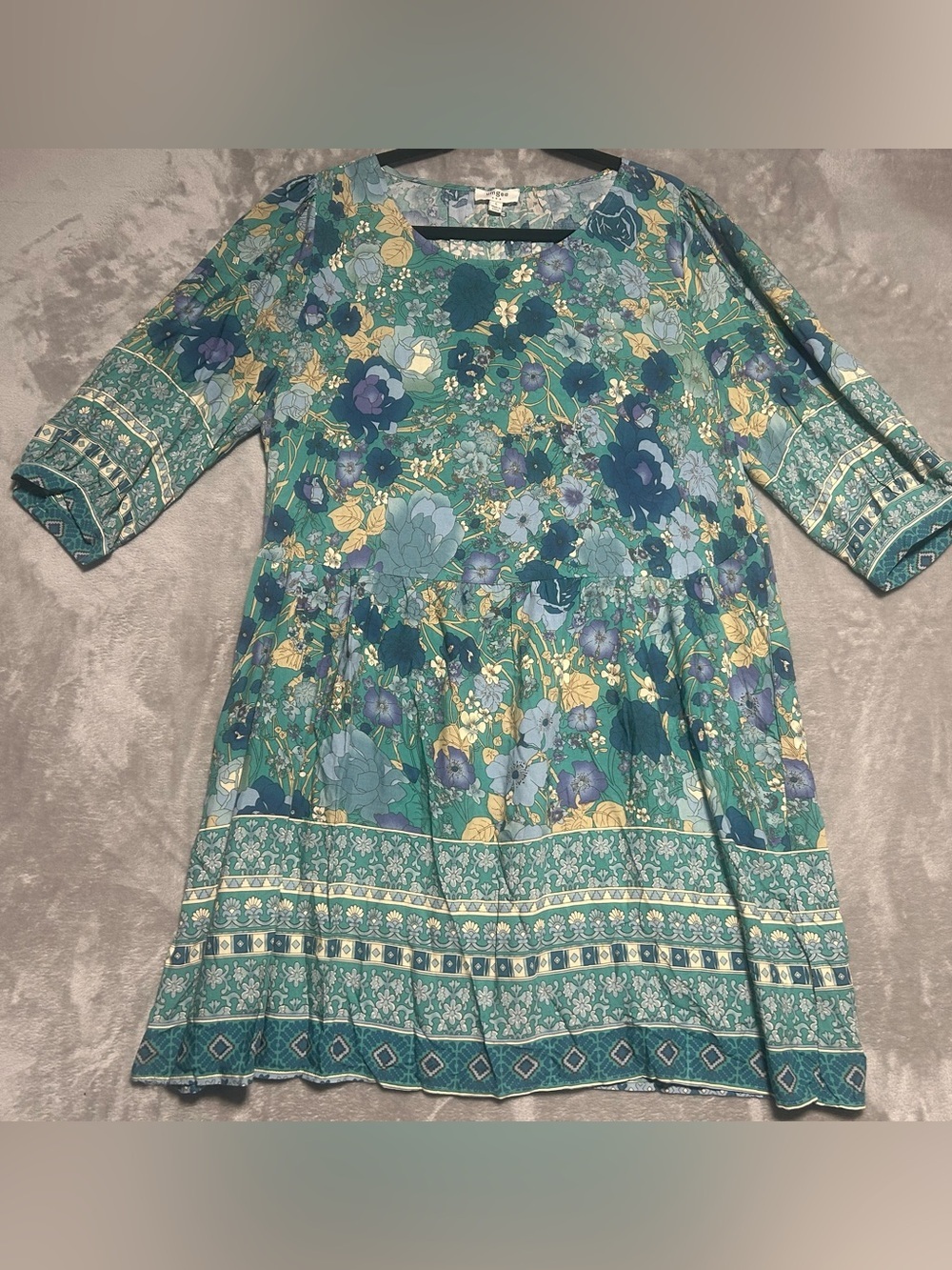 Umgee Balloon Sleeve Midi Dress Women’s Large Blue Floral Boho